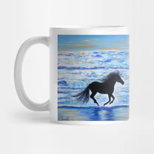 Horse Running Free by the Sea Painting Mug